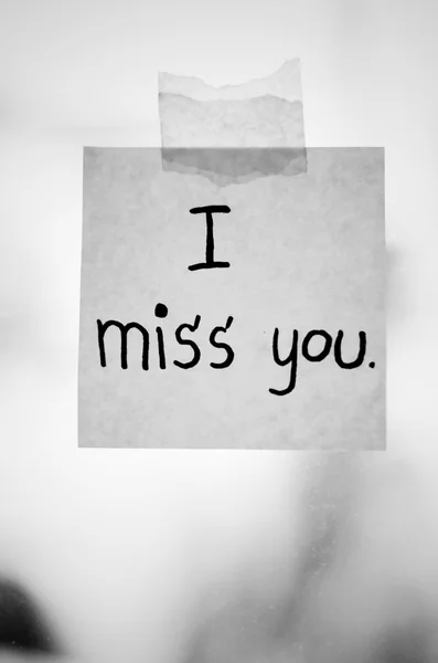 I miss you word on sticky note black and white color tone style — Stock Photo, Image