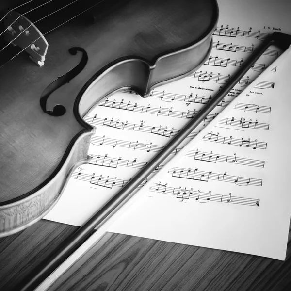 Time to practice violin black and white color tone style — Stock Photo, Image