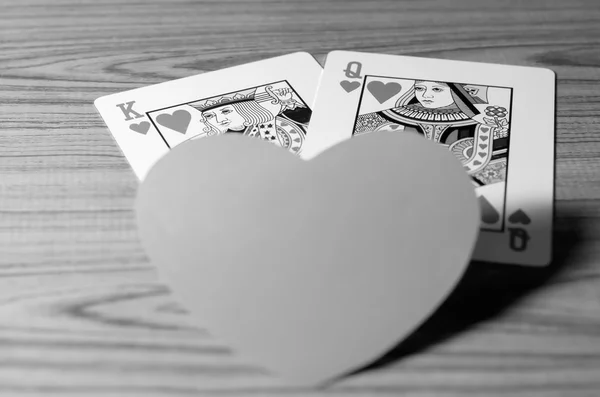 Heart and king queen card black and white color tone style — Stock Photo, Image