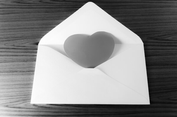 heart with envelope black and white color tone style