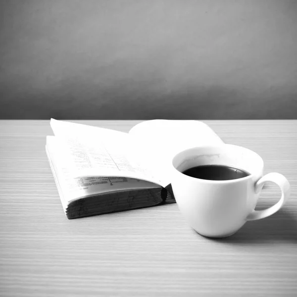 Open book with coffee black and white color tone style — Stock Photo, Image
