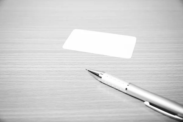 Business card and pen black and white color tone style — Stock Photo, Image