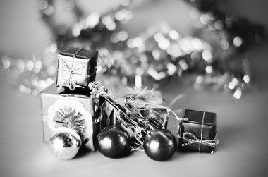 Madde süslemeleri Noel ağacı siyah ve beyaz renk tonu styl için