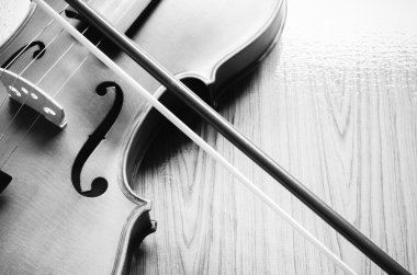 violin on wood background black and white color tone style clipart
