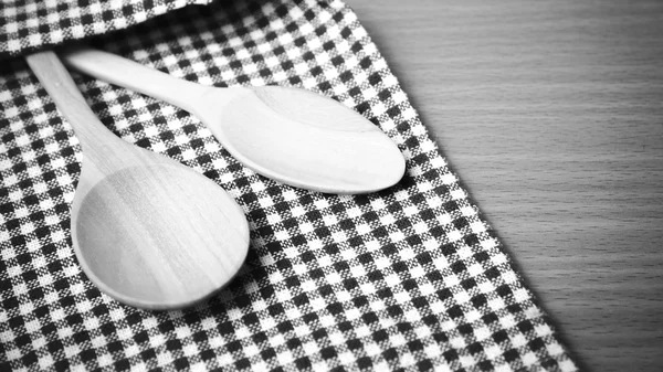 Wooden  spoons and kitchen towel — Stock Photo, Image