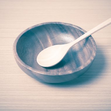 ahşap kase ve kaşık vintage tarzı