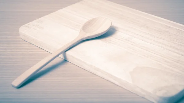 Wood spoon with cutting board vintage style — Stock Photo, Image