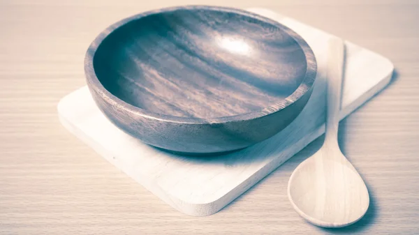 Wood bowl and spoon vintage style — Stock Photo, Image