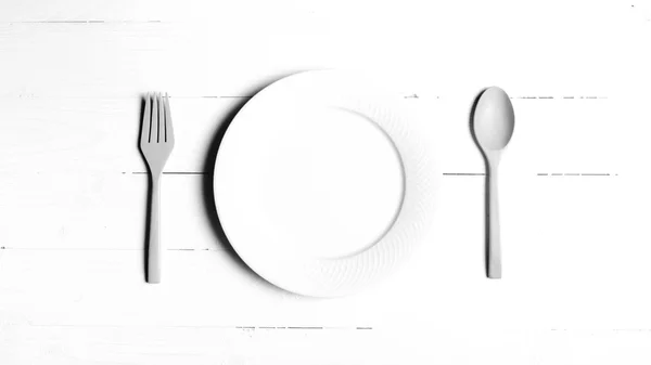 木勺子和叉子菜黑色和白色色调颜色样式 — 图库照片