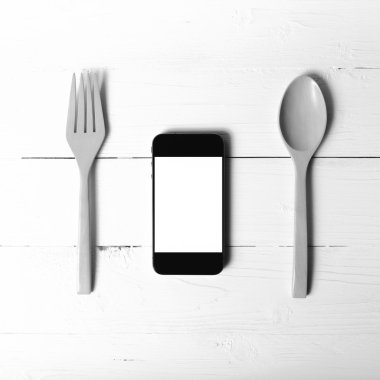 kaşık ve sosyal siyah beyaz sesi yeme akıllı telefon genel kavram