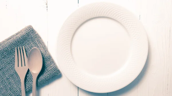 木勺子和叉子菜复古风格 — 图库照片