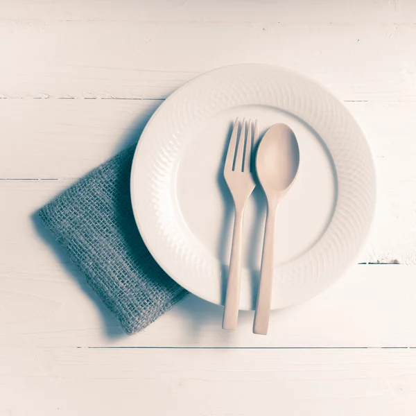 木勺子和叉子菜复古风格 — 图库照片