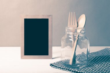 tahta kaşık ve çatal ile cam vintage tarzı