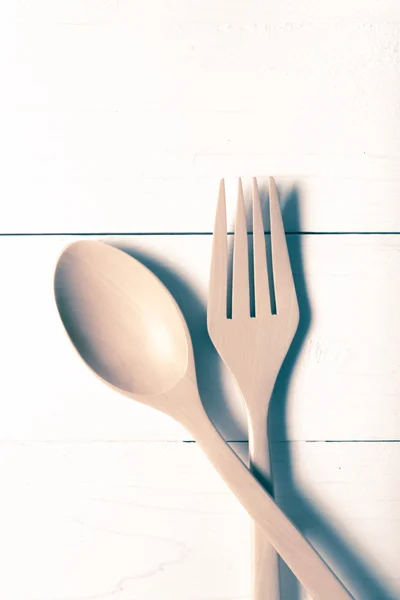 Wood spoon and fork vintage style — Stock Photo, Image