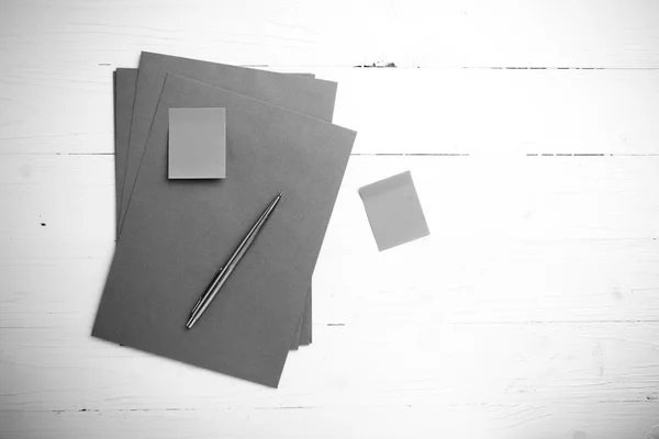 Paper with sticky note black and white color style — Stock Photo, Image