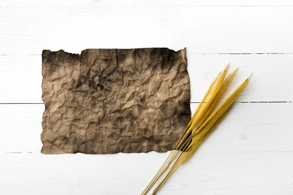 Vieux papier brun et blé — Photo
