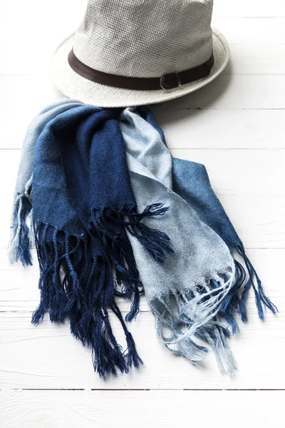 Chapeau et écharpe bleue — Photo