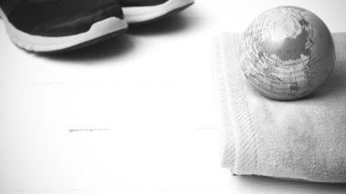 running shoes,earth ball and towel black and white tone color st