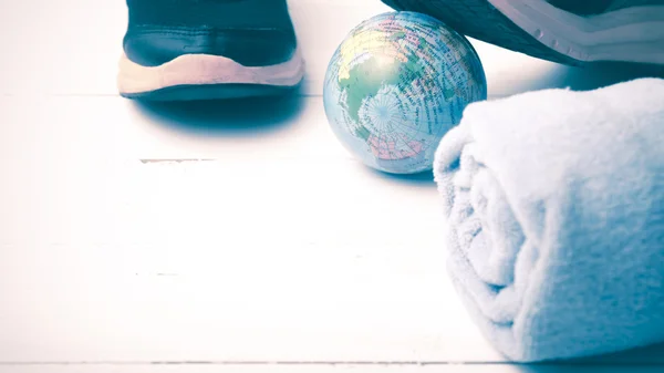 running shoes,earth ball and towel vintage style