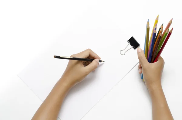 Hand schrijven op blanco papier — Stockfoto