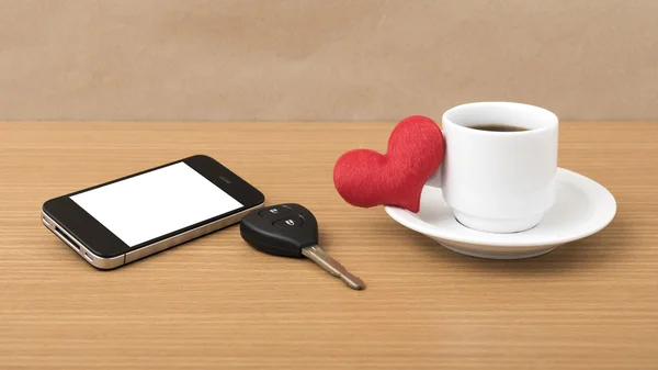 coffee phone car key and heart