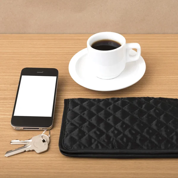 Coffee phone key and wallet — Stock Photo, Image