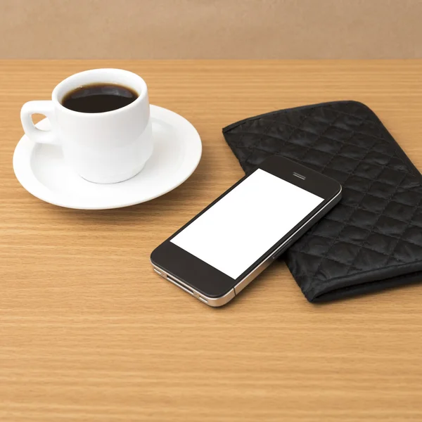 咖啡杯和电话和钱包 — 图库照片