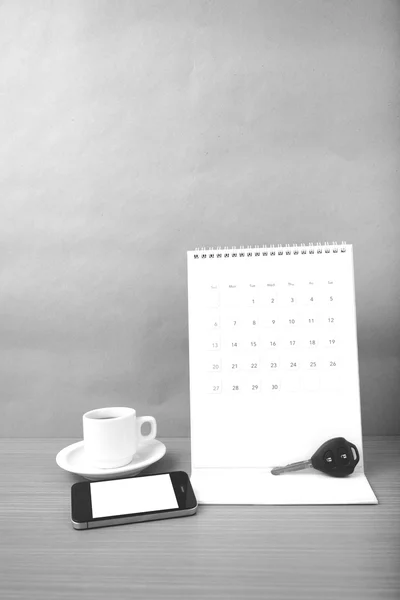 Καφέ, τηλέφωνο, αυτοκίνητο κλειδί και ημερολόγιο — Φωτογραφία Αρχείου