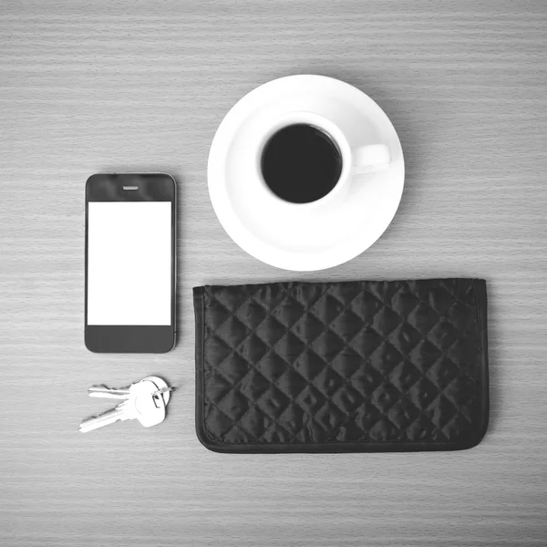 Coffee phone key and wallet — Stock Photo, Image