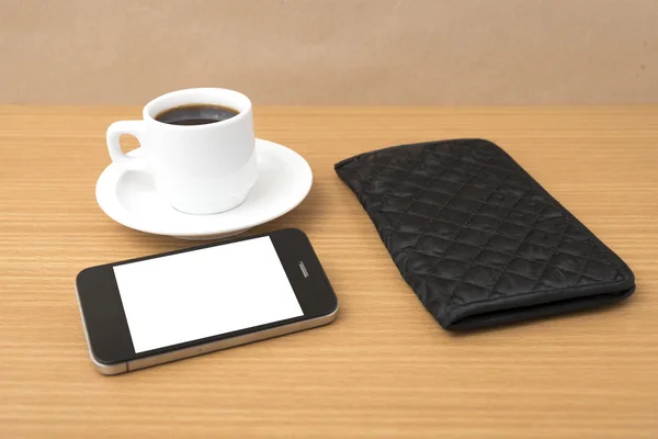 Csésze kávé és a telefon és a pénztárca — Stock Fotó