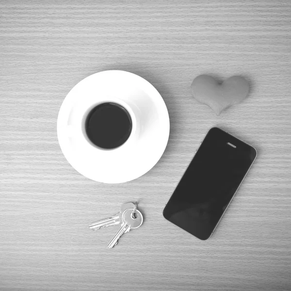 Coffee phone key and heart — Stock Photo, Image