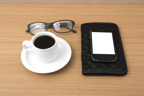 Coffee,phone,eyeglasses and wallet — Stock Photo, Image