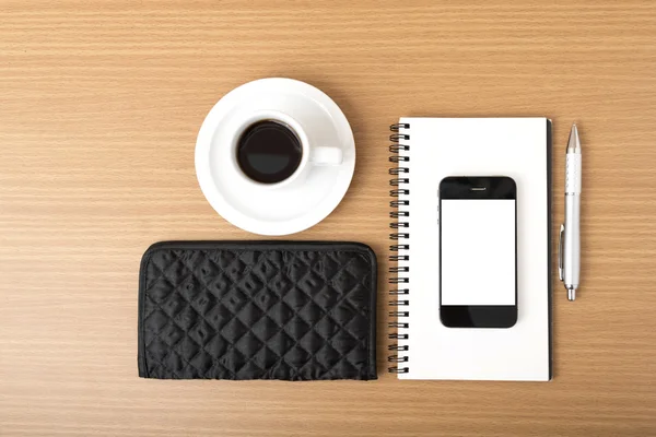 Coffee,phone,notepad and wallet — Stock Photo, Image