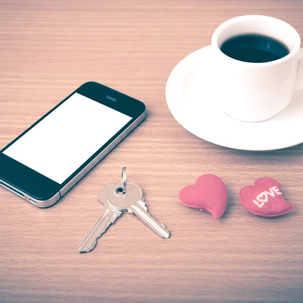 coffee phone key and heart