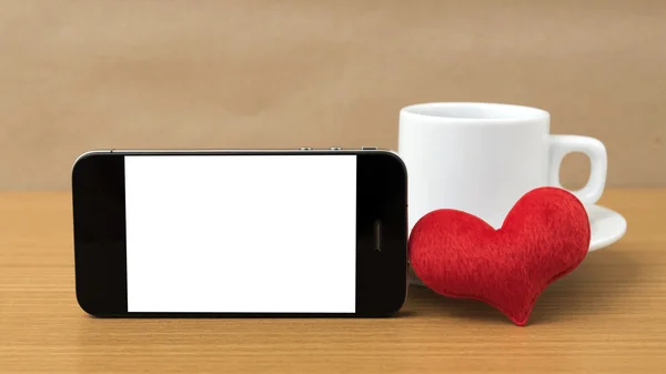 Taza de café y teléfono y corazón — Foto de Stock