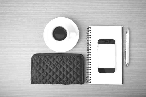 Coffee,phone,notepad and wallet — Stock Photo, Image