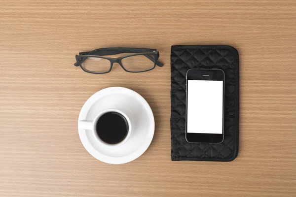 コーヒー、携帯電話、眼鏡、財布 — ストック写真