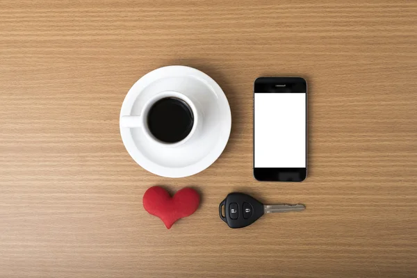 Coffee phone car key and heart — Stock Photo, Image