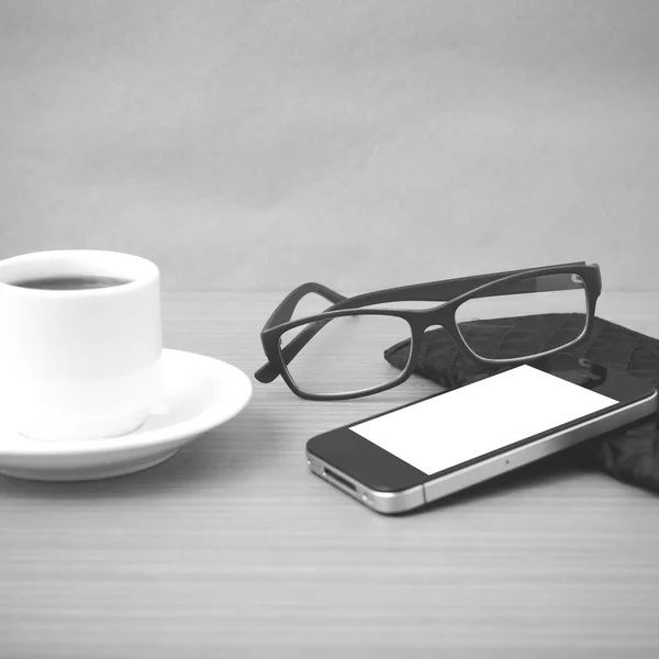 Café, teléfono, anteojos y billetera — Foto de Stock