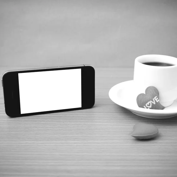 Kaffeetasse und Telefon und Herz — Stockfoto