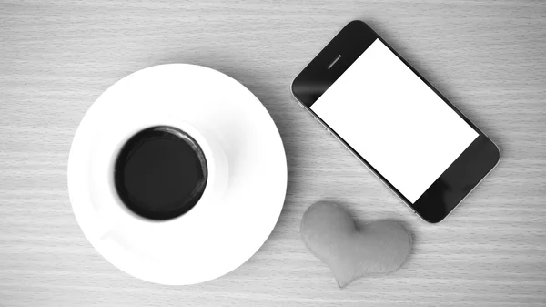 Coffee cup and phone and heart — Stock Photo, Image