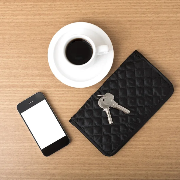 Coffee phone key and wallet — Stock Photo, Image