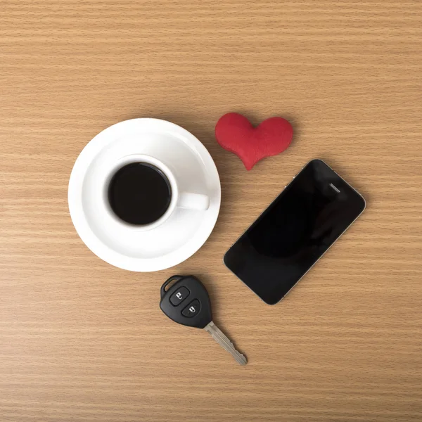 Ключ кавового телефону і серце — стокове фото