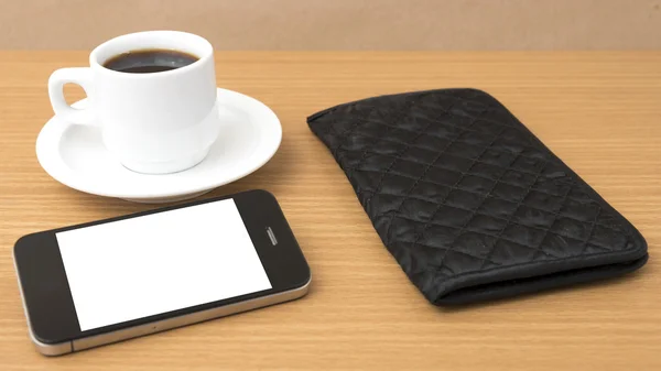 Coffee cup and phone and wallet — Stock Photo, Image