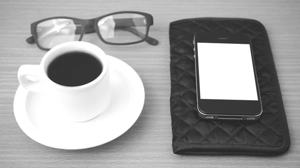 Káva, telefon, brýle a Peněženka — Stock fotografie