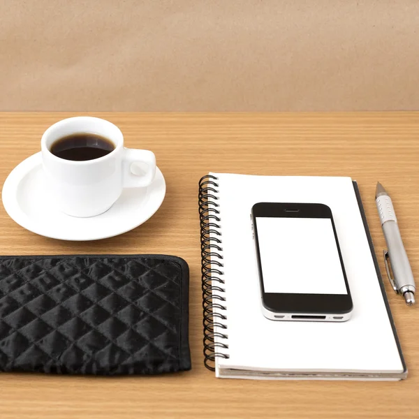 Coffee,phone,notepad and wallet — Stock Photo, Image