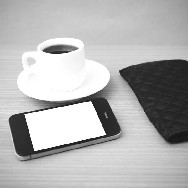 Coffee cup and phone and wallet — Stock Photo, Image