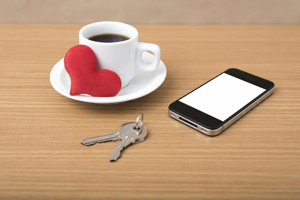 Καφέ τηλέφωνο κλειδί και καρδιά — Φωτογραφία Αρχείου