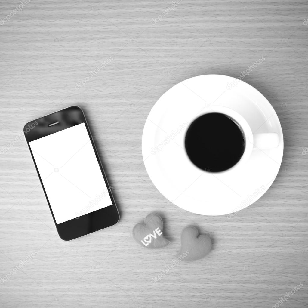 coffee cup and phone and heart