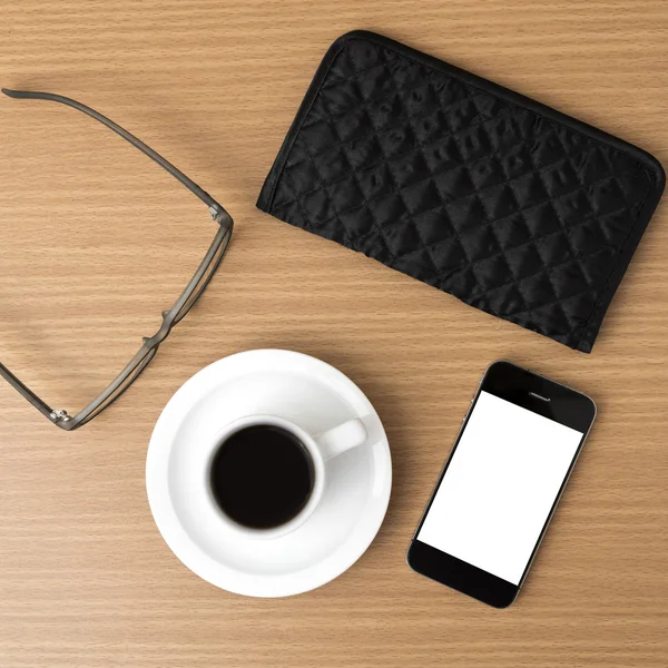 커피, 전화, 안경, 지갑 — 스톡 사진